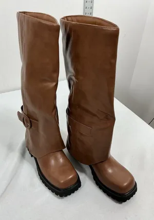 Womans New Teaieui Knee High Pull On Slouchy Fold over Riding Boots 7 Brown thumbnail 1