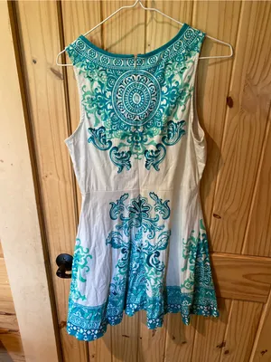 Flying Tomato White Dress with Teal Ornamental Print thumbnail 5