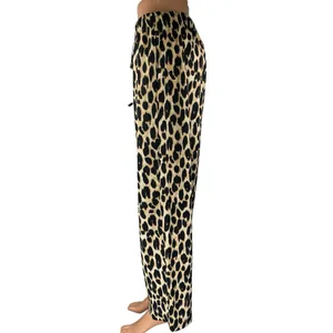 NEW M&S Marks & Spencer Beige Black Leopard Print Wide Leg Trousers Pants Sz 14 thumbnail 2