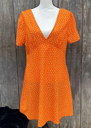 Cotton On Orange lightweight Summer Dress Ditzy Floral Size Large thumbnail 1