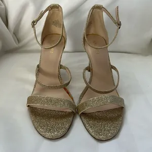 Nine West gold glitter evening heel sandals size 9 M in gold EUC thumbnail 3