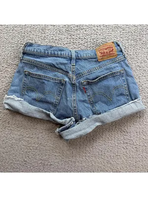 Levis 501 Womens Denim Cut Off Jean Shorts 28W Light Wash Raw Hem High Rise Fest thumbnail 2