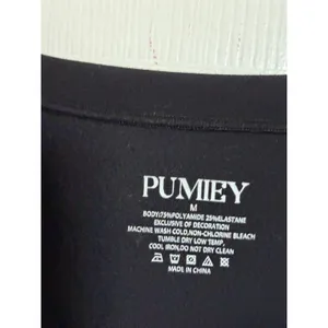 PUMIEY Bodysuit Women Medium Black Short Sleeve Crew Neck Thong Base Layer thumbnail 2