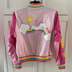 Hot Topic CARE BEARS Rainbow Varsity Bomber Racing Jacket Girls Juniors Size Medium NEW thumbnail 4
