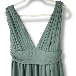Lulus NWOT Heavenly Hues Sage Green Brush Woven Chiffon V-Neck Maxi Dress Large thumbnail 7