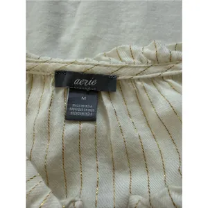 Aerie Ivory Gold Metallic Pinstripe Boho Bell Sleeve Tunic Blouse‎ M thumbnail 3