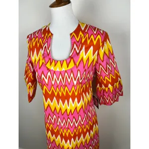 NWT Skirtin Around‎ Zig Zag Print Dress Size 8 Pink Orange Yellow 100% Cotton thumbnail 12