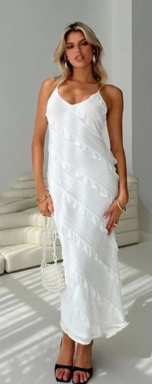 Princess Polly White Ruffle Midi Dress thumbnail 1