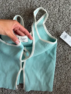 Abercrombie & Fitch Knit Ribbed Blue Tank with White Trim Coastal SZ Medium thumbnail 5