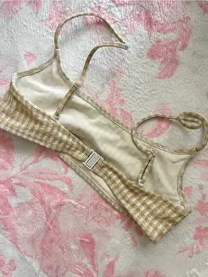 Triangl Mica Tan Cream Gingham Gold Metallic Sparkle Bikini Top Size Small thumbnail 4