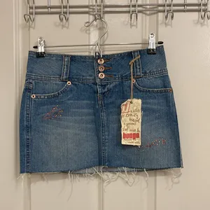 Bongo NWT  Distressed Rhinestone Denim Micro Mini Skirt thumbnail 3