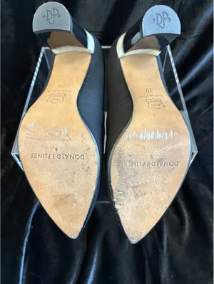 Donald J Pliner Bonita Black Satin Pumps with Two-Tone Block Heels, Size 8M thumbnail 7