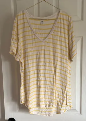 Old Navy Yellow and White Striped V-Neck Tee thumbnail 1