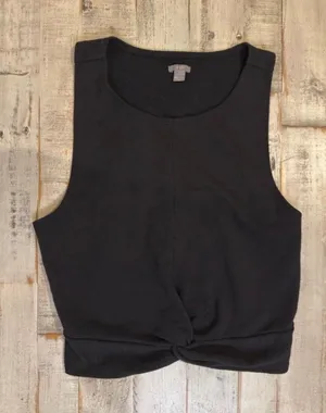 Aerie Twist-Front Sleeveless Crop Top | Size Large | Black | Soft & Stretchy thumbnail 1