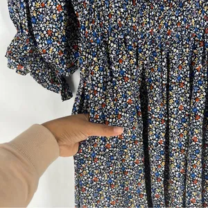 Elloh Multicolor Ditsy Floral Smocked 3/4 Puff Sleeve Tiered Midi Dress‎ Prairie thumbnail 10