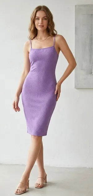 SHEIN Lilac Textured Square Neck Midi Dress thumbnail 1