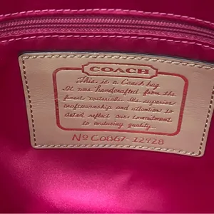 Coach 12428 Tan Signature Print Fabric Tan Patent Leather Trim Tote Bag thumbnail 6