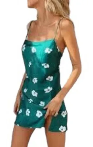 Princess Polly Ultra Mini Slip Dress Floral Print Size 2 Green White Whimsigoth thumbnail 1