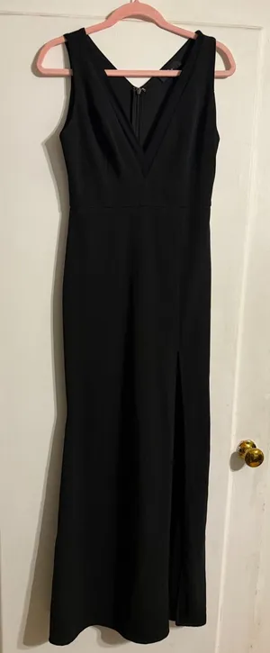 Lulus Black V-Neck Mesh Trim Sleeveless Maxi Dress with Slit‎ Womens Size M thumbnail 1