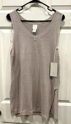 Joie Women Taupe Linen Blend V-Neck Knit Sweater Vest Tank Top L NWT Lagenlook thumbnail 1