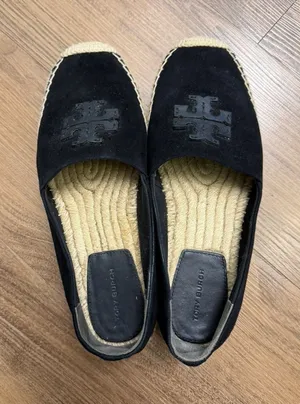 Tory Burch‎ Espadrille Black Platform Slides Leather Suede Chunky Resort Luxury thumbnail 1