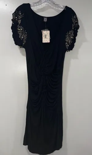 Free People black beaded V-neck dress thumbnail 1