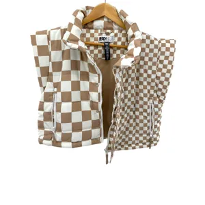 Beach Riot Canyon Puffer Vest Taupe Check Cropped Sleeveless Zip Snap Women's M‎ thumbnail 2