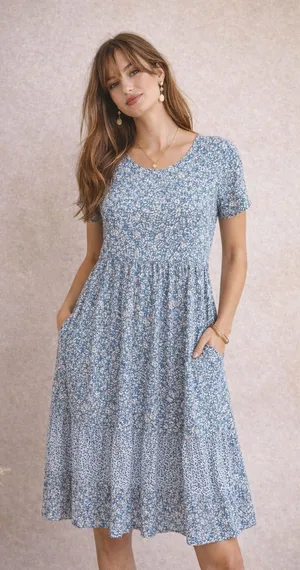 JG Hook Vintage 90s Cottage‎ Blue Floral Mixed Coastal Cowgirl Maxi Dress M thumbnail 1