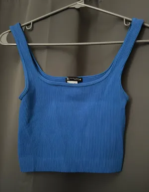 ZARA Cropped Tank Top Ribbed Electric Blue XS-S thumbnail 1