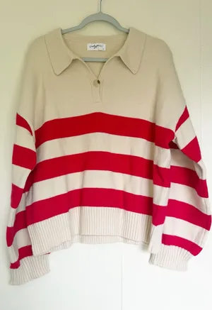 NEW CARLY JEAN LOS ANGELES CJLA Brea Red Stripe Sweater 2X thumbnail 1