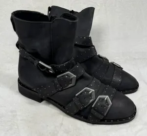 Free People Cyd Buckle Boot‎ Black Leather Studded Moto Ankle Boots Spain 36 thumbnail 1