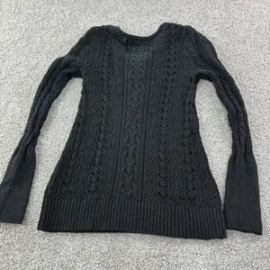 Free People Black Lace Up Crochet Knit Sweater Tunic Size‎ XS Casual Goth Moto thumbnail 4