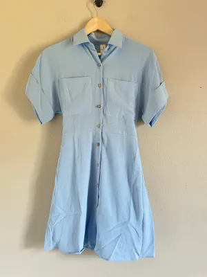 Commence Light Blue Button-Front Mini Shirt Dress XS thumbnail 3