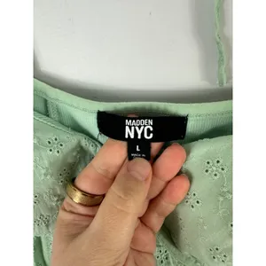 Madden NYC Babydoll Corset Top Large‎ Cropped Green Embroidered Coquette Fairy thumbnail 2