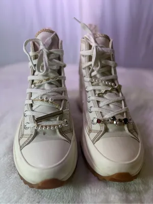 Converse Cream High-Top Sneakers with Tan Stitching thumbnail 5