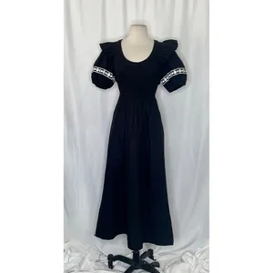 NWT!! CLEOBELLA‎ Selma Midi Dress Embroidered Black Ruffle Puff Sleeves X-Small thumbnail 2