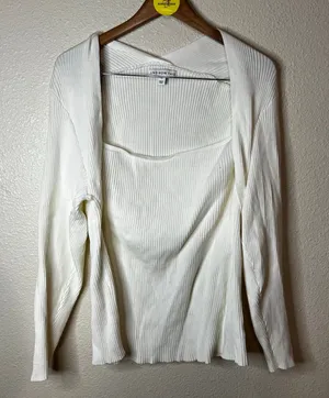 And Now This white ribbed Queen Anne neckline sweater blouse WOMENS 3X plus thumbnail 1