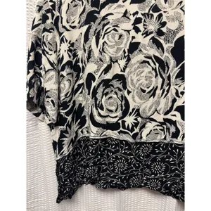 Women Draper and Damons PXL Rayon Black Off White‎ Floral Button Pullover Blouse thumbnail 9