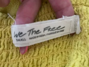 Free People Yellow Off-Shoulder Smocked Button-Front Crop Top thumbnail 4