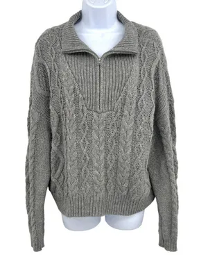 Lucky Brand Gray Cable Knit Half-Zip Pullover Sweater Womens Size Large thumbnail 1
