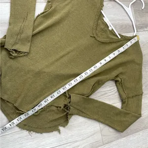 Free People Top v neck distressed knit come and get it womens Green xsmall boho thumbnail 8