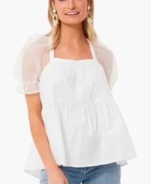 Pomander Place Tuckernuck White Tinsley Puff Sleeve Babydoll Blouse Top thumbnail 1