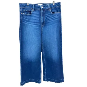 PAIGE Anessa Wide Leg Cropped Jeans Sz 33 High Rise Medium‎ Wash Denim Stretch thumbnail 2