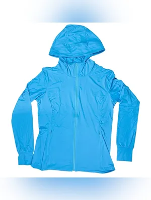 NWT HeathYoga Women’s Medium Blue Anti-UV Hooded Full Zip Active Jacket thumbnail 2