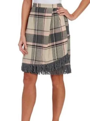 FOR CYNTHIA Skirt Wool Blend Faux Wrap Fringe Plaid Business Casual Office Large thumbnail 1