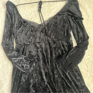 Free People Kat Black Velvet Mini Dress thumbnail 6