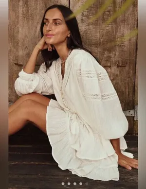 Free People Sachi Ivory Long Sleeve Mini Dress Medium M NWOT thumbnail 1