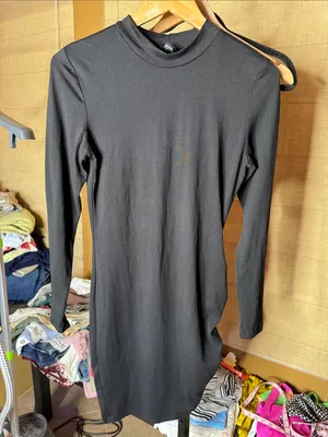 Windsor Black Mock Neck Ruched Bodycon Mini Dress Size Large thumbnail 3