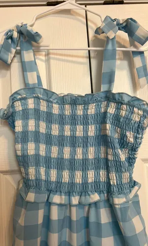 Plaid Dress With Bow Shoulders Blue Size L thumbnail 1