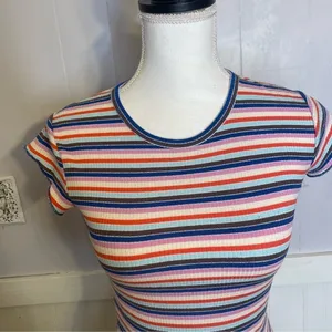 Y2K striped baby tee Hot Kiss rib lettuce hem fitted tee thumbnail 4
